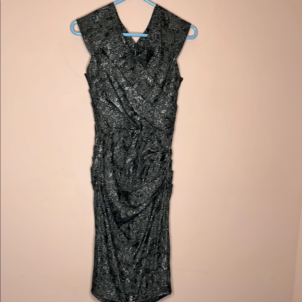 Rickie Freeman Teri Jon Black Midi Sheath Dress